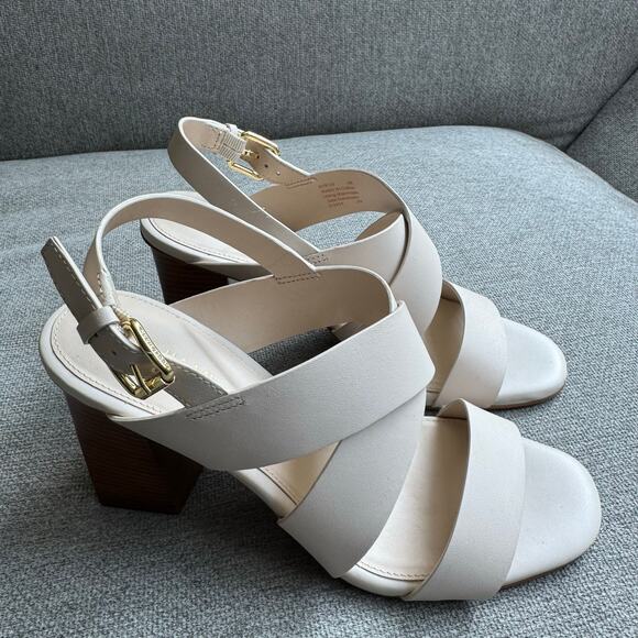 COLE HAAN Women's Cynthia Block Heel Sandal Leather Pumice Stone/Brown Sz 6 - Picture 12 of 13